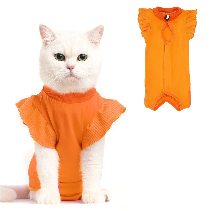 Avont Cat Recovery Suit – Post-Surgery Onesie for Cats, Alternative to Cone of Shame, Protective Spay Suit for Female Kitten, Ideal for Healing and Skin Conditions -Orange(S) Orange Small
