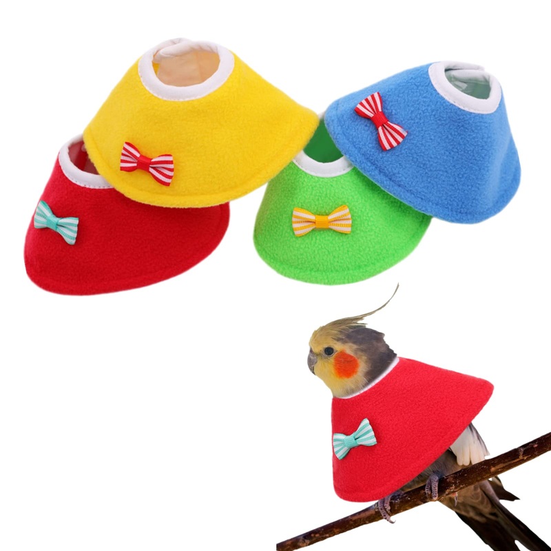 Bird Cone Collar 4 Pcs Set Pet Parrot Anti-bite Elizabethan Collars Protective Anti-Grab Feather Wound Healing Recovery Cones for Lovebird Cockatiel Budgerigar Parakeet Yellow Blue Red Green XS