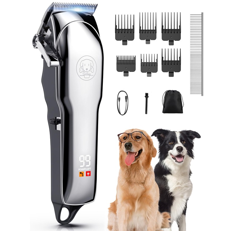 Cordless Dog Clippers for Grooming Professional for Thick Hair Coats, Low Noise Shaver Dog Grooming Kit with LED Display, Razors Dog Hair Shears Ceramic Blade, Pet Hair Trimmer for Dogs Cats (MS041) 7000 rpm