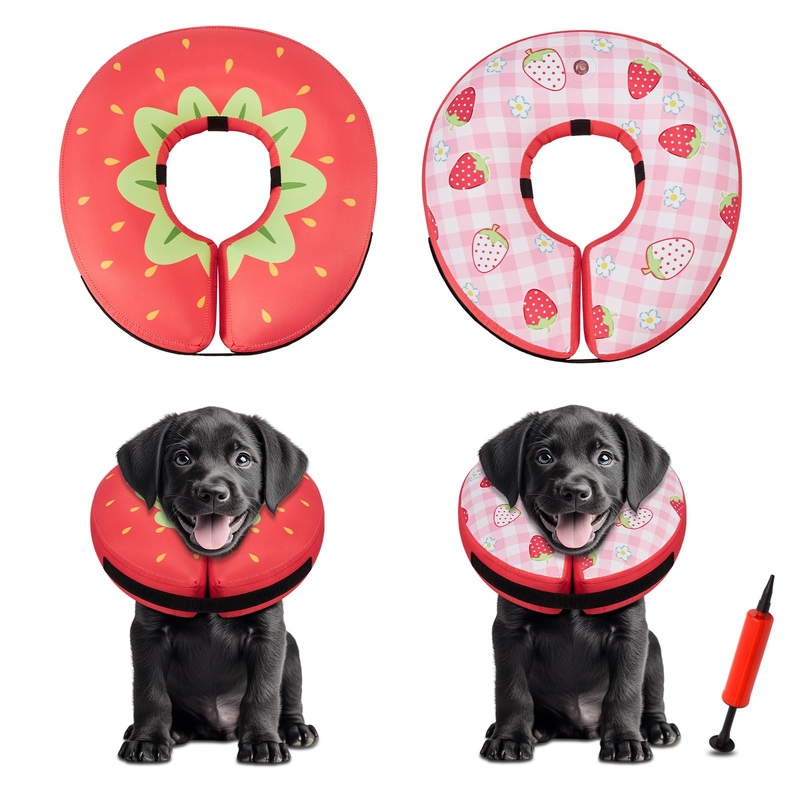 Dog Cone Collar After Surgery,Waterproof Fabric Comfy Pillow,Dog Cone Alternative,Inflatable Dog Collars E Collar Elizabethan Collar for Dogs (Red, M(Neck:9.84-14.17)) Strawberry Red M(Neck:9.4-14.6)