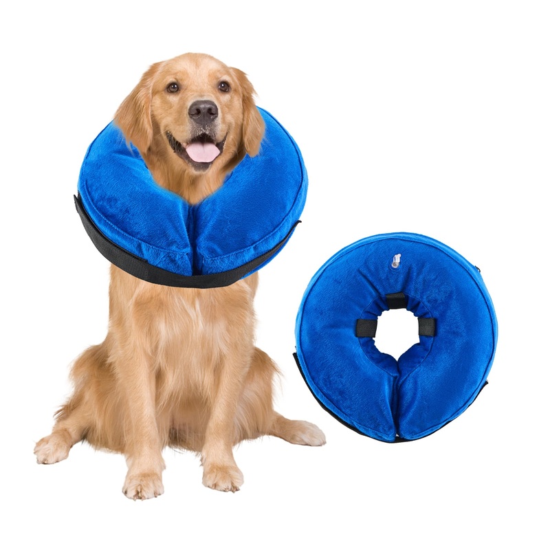 Dog Cone Collar, Inflatable Dog Cone Soft Protective Pet Recovery Collar After Surgery for Dogs and CatsBlue L (15-19″) L (Neck: 15-19″) Blue