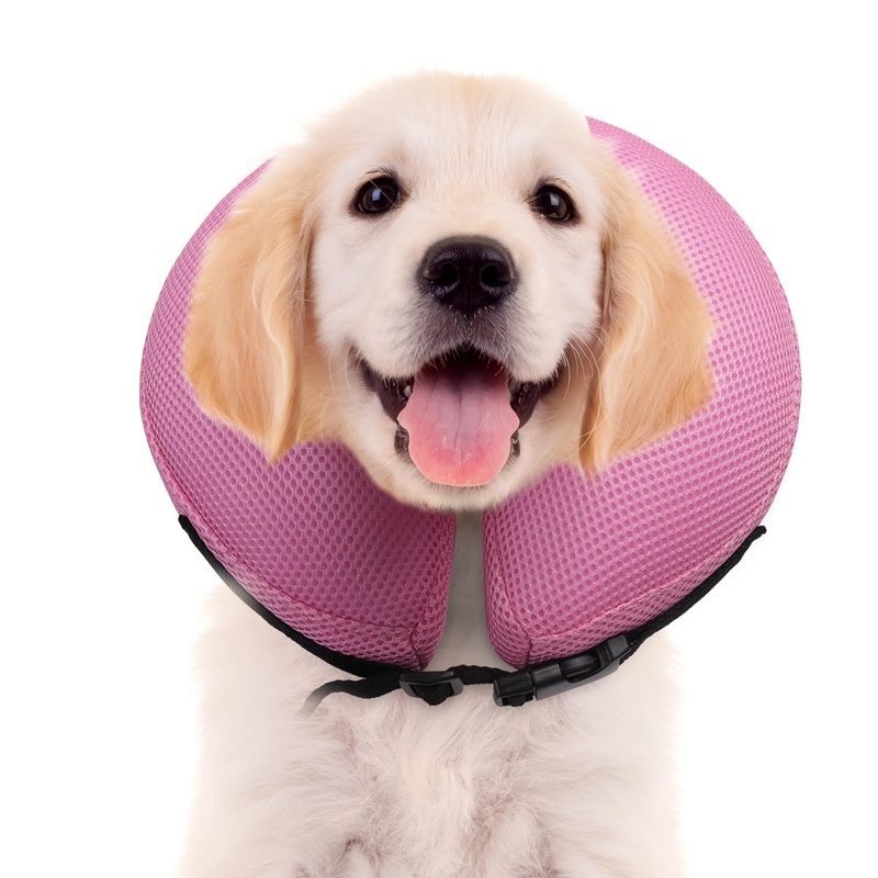 Dog Donut Collar,Breathable Soft Inflatable Dog Cone Collar for Large Medium Small Dogs Cats Alternatives After Surgery,E Collar,Elizabethan Collar for Dogs Recovery-Pink Pink XL18-24″)