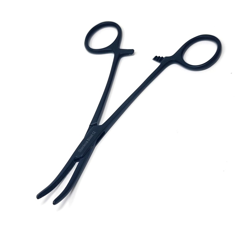 Dog Pet Ear/Nose Hair Puller Grooming Hemostat Locking Forceps Curved Pliers, 5.5″ (14cm) Full Serrated Clamps Stainless Steel (All Black) All Black