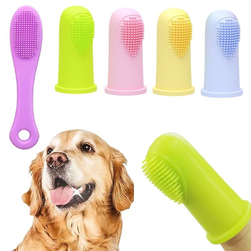 Dog Toothbrush Finger Toothbrush Set (4 Pack, with Dog Eye tears Black Chin Cleaning Tool) , Silicone ToothbrushSoft bristles, Easy to Clean Teeth, Suitable for Dogs, Cats and Pets to use