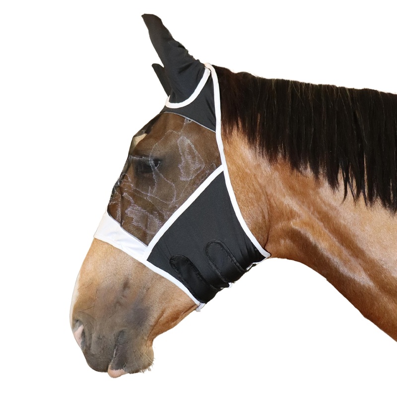 Horse Fly Mask with Ears | UV & Fly Protection | Breathable and Stretchy Lycra Fly Masks for Horses with Double Velcro Closure Black Large