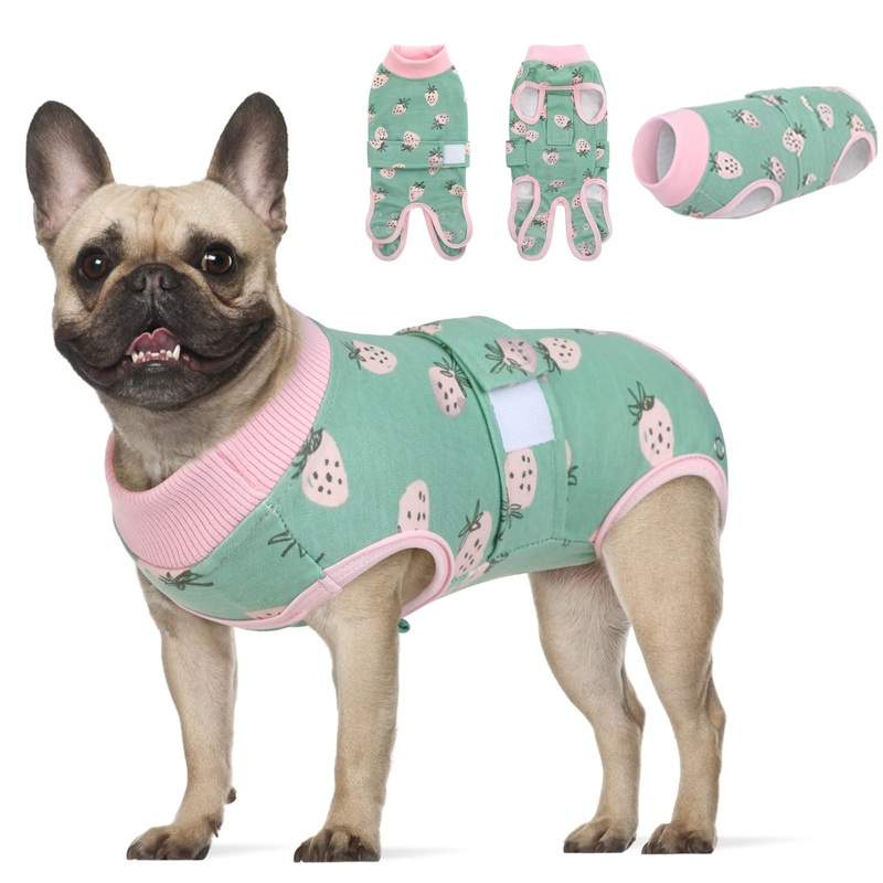 KOESON Dog Recovery Suit After Surgery, Soft Dog Spay Recovery Suit Female, Anti Licking Abdominal Dog Surgery Suit Pet Surgical Shirt, Breathable Dog Onesie E-Collar & Cone Alternative Strawberry L Large