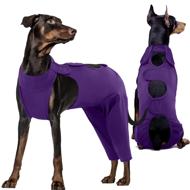 Kuoser Dog Recovery Suit for Back Legs, Thigh Wound Protective Sleeve for Dogs, Dog Recovery Sleeve for Female Male Dogs, Dog Onesie After Surgery Pet Surgical Suit for Spay Neuter, Purple XL XL (Prioritize CHEST GIRTH:27.6-32.3”)