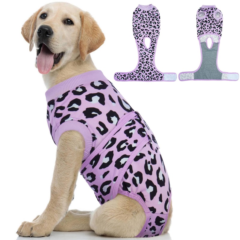 Kuoser Dog Recovery Suit for Dogs After Surgery,Professional Surgical Onesie for Female Male Dogs Spay Neuter,Soft Dog Surgery Suit Bodysuit for Abdominal Wounds Skin Disease,Purple Leopard M Medium (Back: 13.4″ – 16.1″; Weight: 14 – 25LB) Purple Leopard