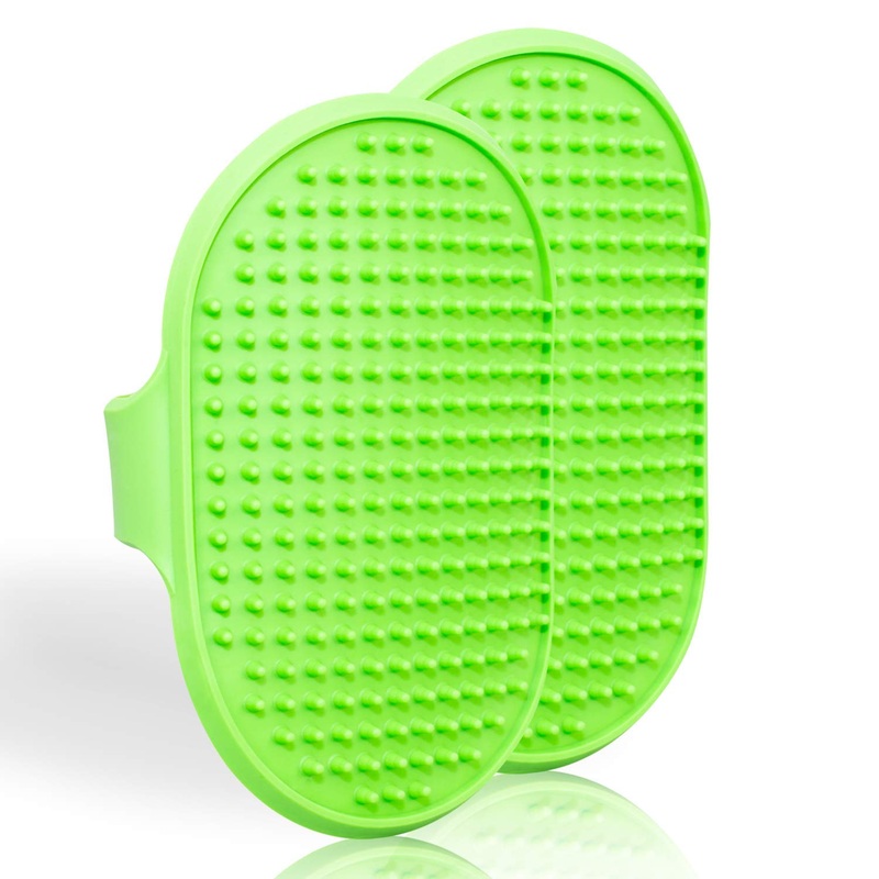 Lillian Ruff Dog Bath Brush – 2 Pack of Flexible Rubber Dog Shower Brush with Adjustable Strap – Soothing Massage Bristles Produce more Lather, Reduce Bath Time, Remove More Dirt & Loose Hair (Green) Green