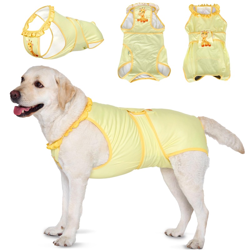 LovinPet Dog Recovery Suit for Large Medium Dogs – Wound Protective Surgical E-Collar Alternative Recovery Snugly Suit for Abdominal Wounds After Surgery Dog Onesies,Deer Pattern,Yellow,XL XL Yellow collar/Yellow