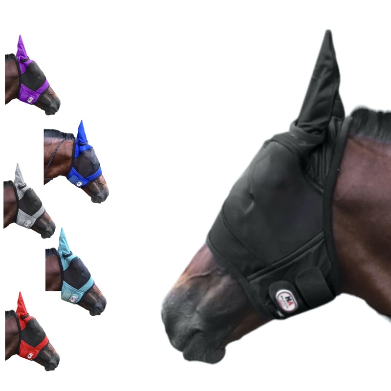Majestic Ally Horse Fly Mask with Ears, Comfort Durable Fine Mesh, Soft Fleece Touch on Skin, Protect Eyes and Ears (Black) Black