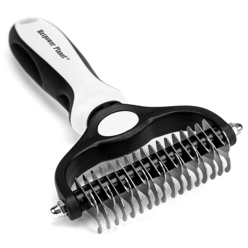 Maxpower Planet Pet Grooming Brush – Double-Sided Undercoat Rake for Dogs and Cats, Extra Wide, Reduces Shedding by 95%, White Large