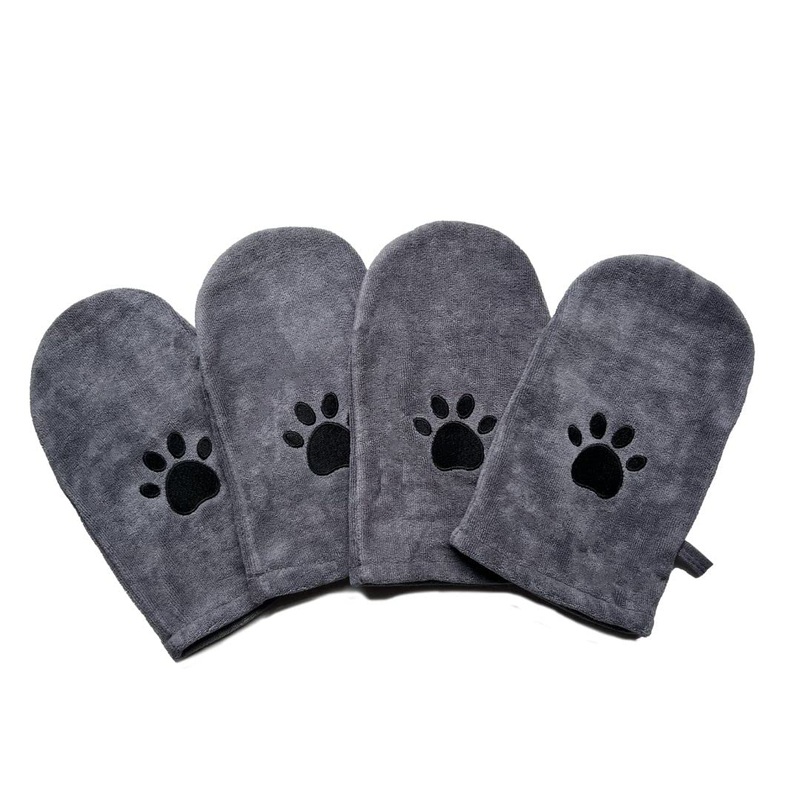 Penny & Niko Microfiber Pet Towel Mitts – Paw Cleaning and Drying Mitts/Gloves for Dogs and Cats (Gray, Standard – 4 Pack) Gray