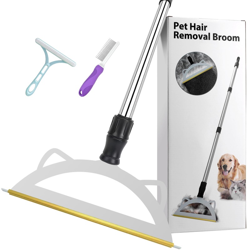 Pet Hair Remover Set 49Adjustable Long Handle Advanced Pet Hair Removal Tool Reusable Dog Cat Hair Remover,Pet Hair Removal Broom,Embedded Fur Removal from Low Pile Rugs Stairs