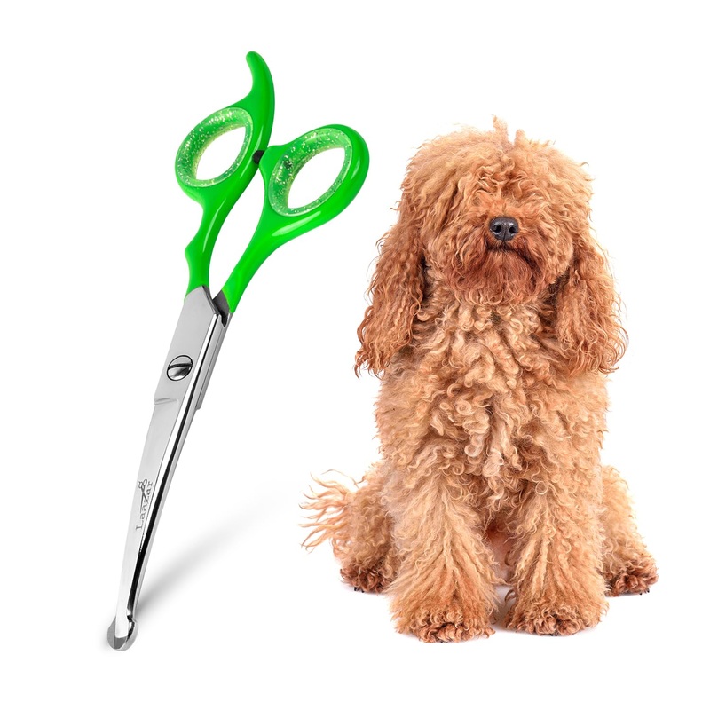 Rounded dog grooming scissors Professional – Sharp Stainless Steel Blades with Colorful Handles, Safe – Easy, Long Lasting grooming scissors for dogs at home (Curved Scissors) Curved Scissors