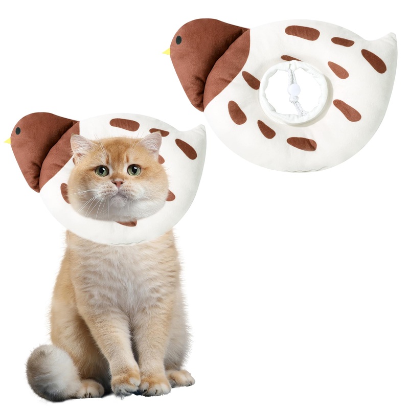 ROYALAY Adjustable Cat Cone Collar Soft, Cat Recovery Collar Prevent Licking and Scratching, Bird Pattern Elizabethan Collar After Surgery for Kittens, Lightweight Cat Cones with Not Block Vision,S S