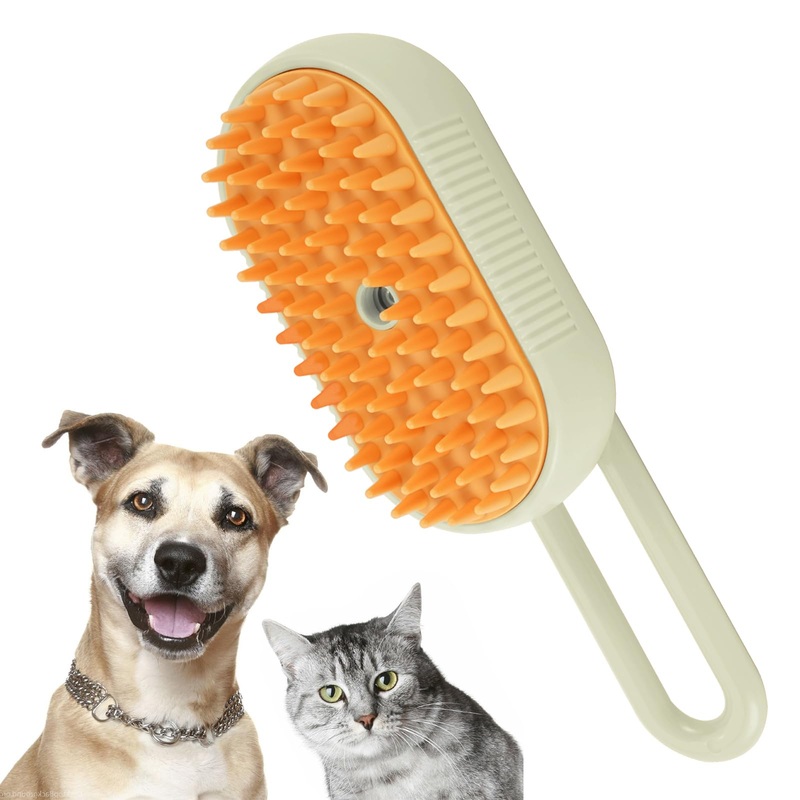 Self Cleaning Brush for Pet Grooming – 3 In 1 Steam Brush with Massage and Water Spray, Rechargeable Silicone Brush for Cats and Dogs