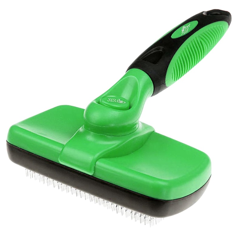 Self Cleaning Slicker Brush for Cat and Dog Coat – Detangler Dog Brush for Shedding & Grooming – Super Easy to Clean Deshedding Grooming Tool Removes Loose Pet Hair, Mats and Tangles (Green) Green