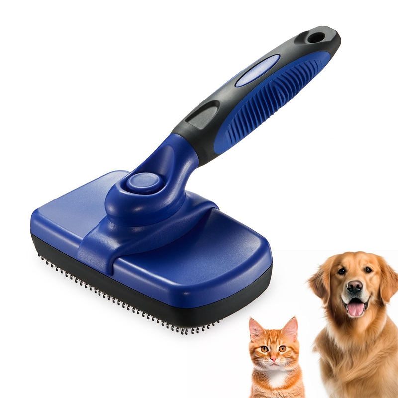 Self-Cleaning Slicker Brush for Pets – Removes Loose Hair, Cat and Dog Grooming Tool (Large, Blue) Large