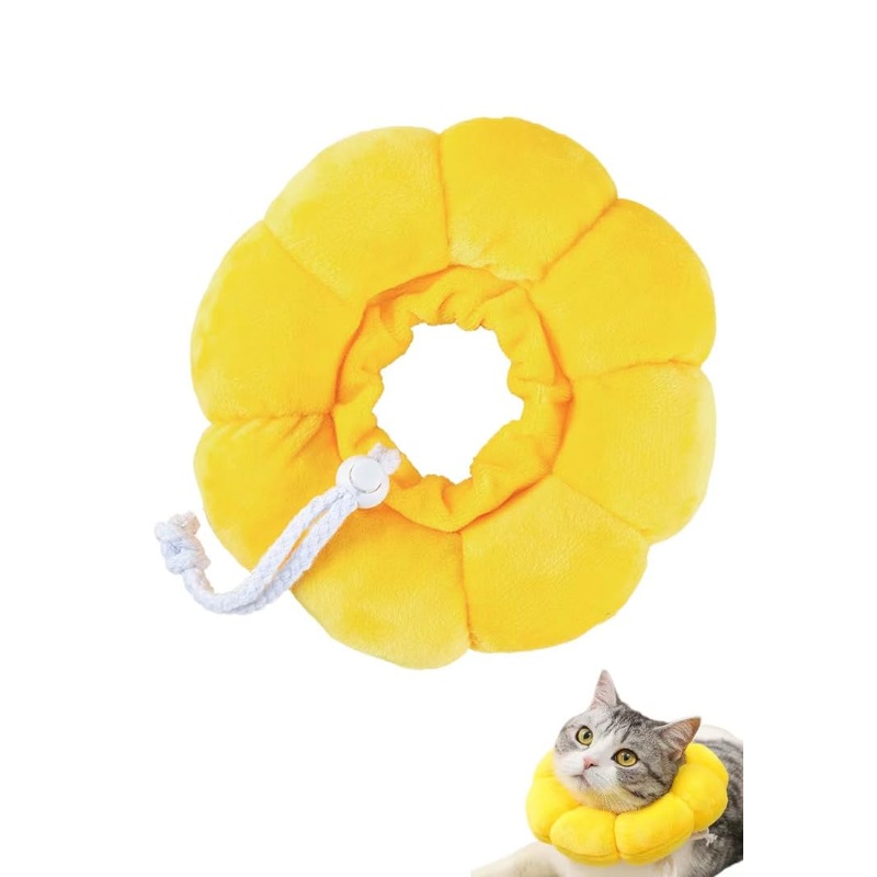 Soft Cat Cone Collar Recovery, Adjustable Head Cone to Stop Scratching Licking After Surgery, Cotton Donut Cone Alternative for Pet Spay Post, Yellow Sunflower E Collar Comfy for Kitten M(< 10 lb)