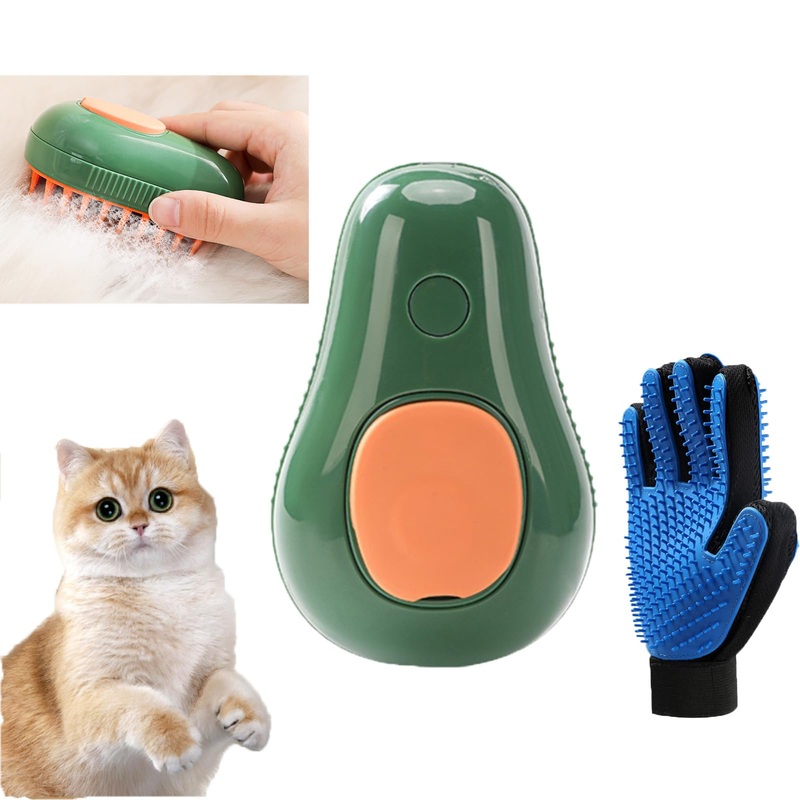 Steamy Cat Brush, 3 in 1 Cat Steamy Brush, Electric Cat Steam Brush, Cat Grooming Brush Silicone Self Cleaning Steam Brush for Massage,Clean and Removing Loose Hair, Green