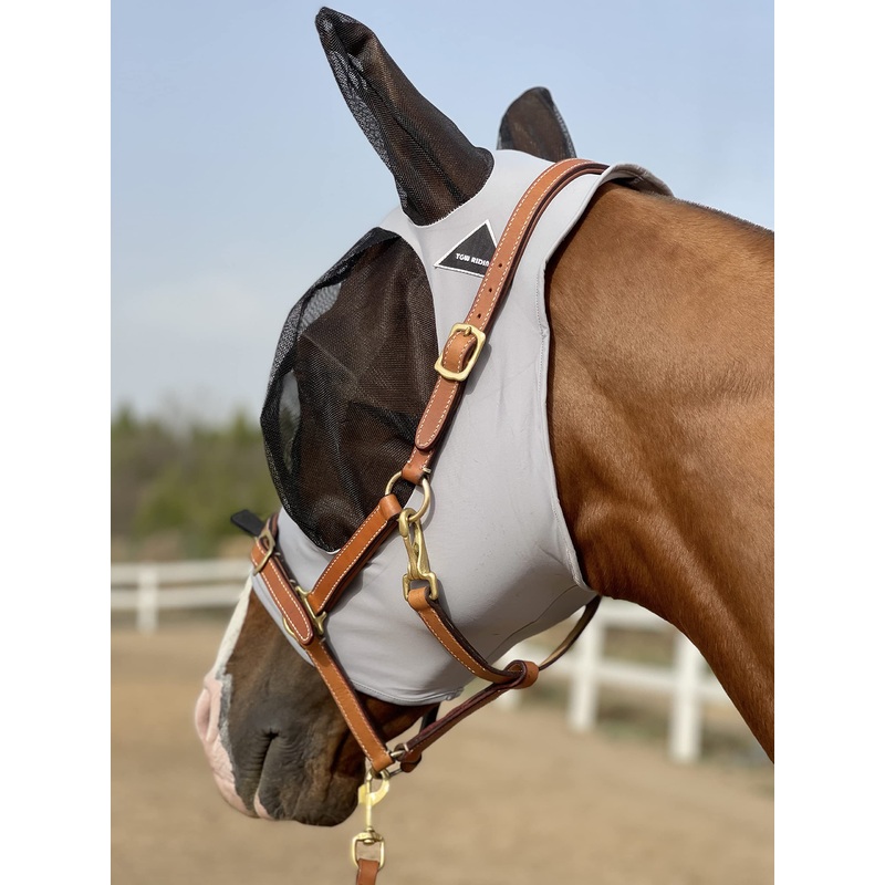 TGW RIDING Horse Fly Mask Super Comfort Horse Fly Mask Elasticity Fly Mask with Ears We Only Make Products That Horses Like (Gray, L) Gray