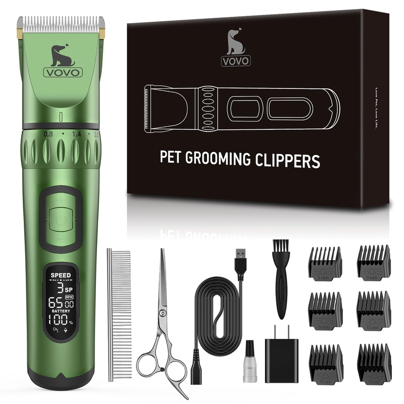 Vovo Dog Clippers for Grooming 3-Speed Heavy Duty Dog Hair Trimmers Low Noise Rechargeable Cordless Electric Super Quiet Dog Grooming Kit for Dogs Cats Pets(Green) Green