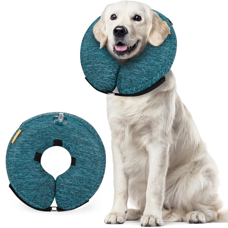 WONDAY Dog Cones for Small Medium Large Dogs, Soft Cone for Dogs After Surgery Inflatable Dog Cone Alternative Recovery Donut Collar (Blue, L-Neck:14″-18″) L-Neck:14″-18″ Blue