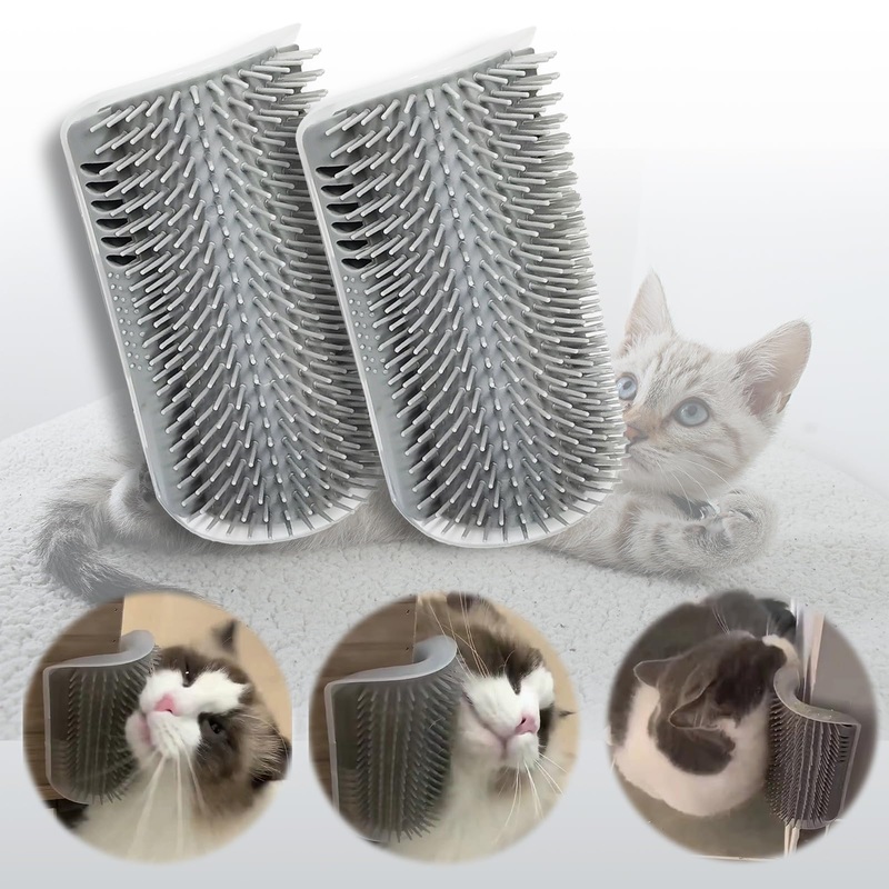 2 Pack Cat Self Groomer, Wall Corner Groomer Brush, Cat Face Scratchers, Cat Self Groomer for Indoor Cats, Wall Corner Cat Scratcher for Long/Short Fur Kitten 6.3inch