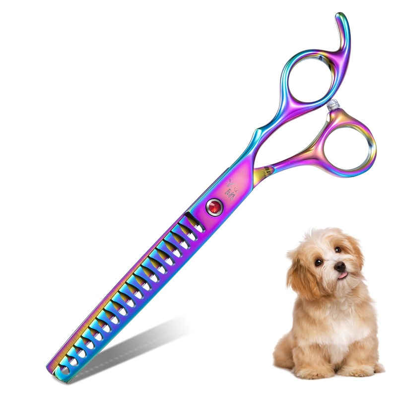 7″ Chunker Shears Dog Grooming Rainbow, Thinner Blender Shears for Medium and Big Pets, Japanese Stainless Steel 440C Fur Trimming Scissors for Novice and Professional Groomers Devil Shears