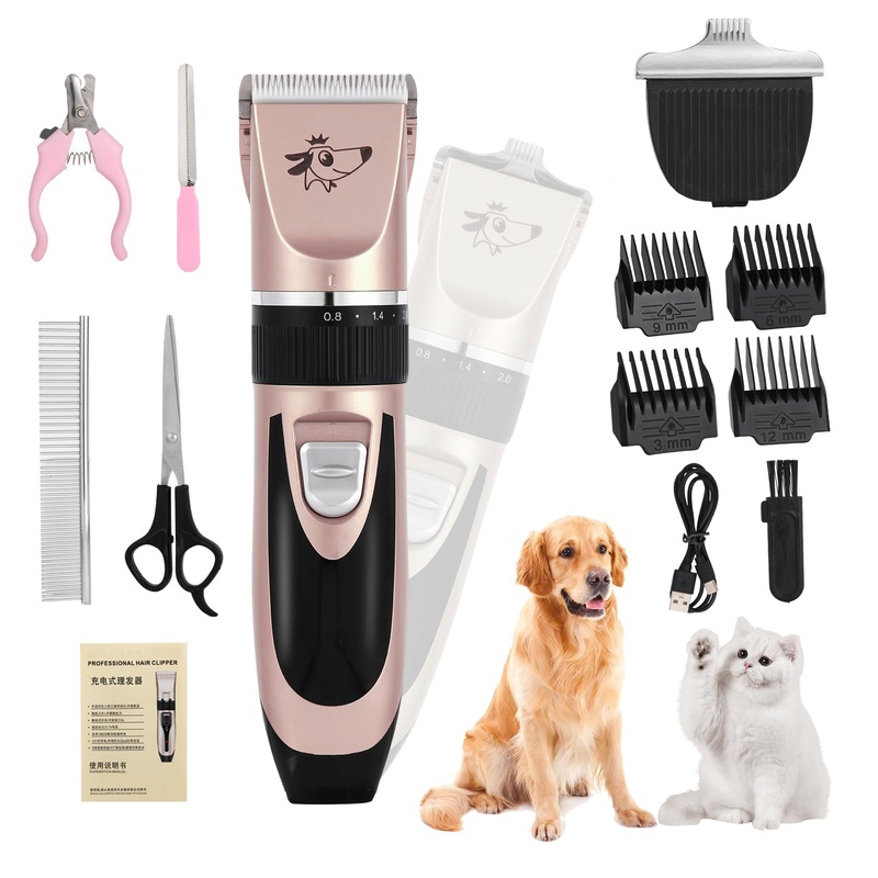 Aovdy Dog Clippers Grooming Kit Dog Shaver Clippers Hair and Paw Electric Cleaning Hair Clippers Set for Dogs Cats Rabbit (Rose Gold, Scissor Set+Foot Shaving Blade)