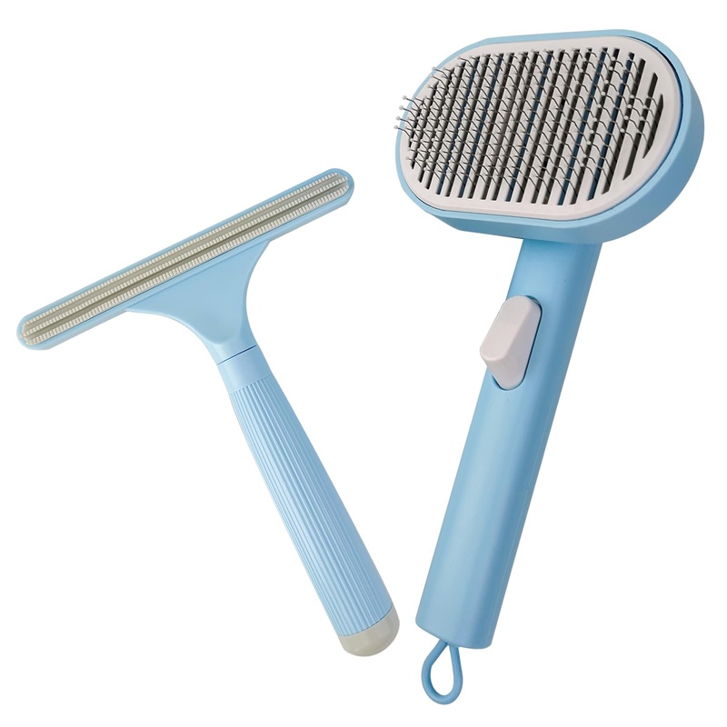 Cat Deshedding Brush Set Cat Brush with Hair Release Button Dogs Cats Pet Grooming Brush Pet Hair Remover for Indoor Cats Furniture and Carpet Cleaning