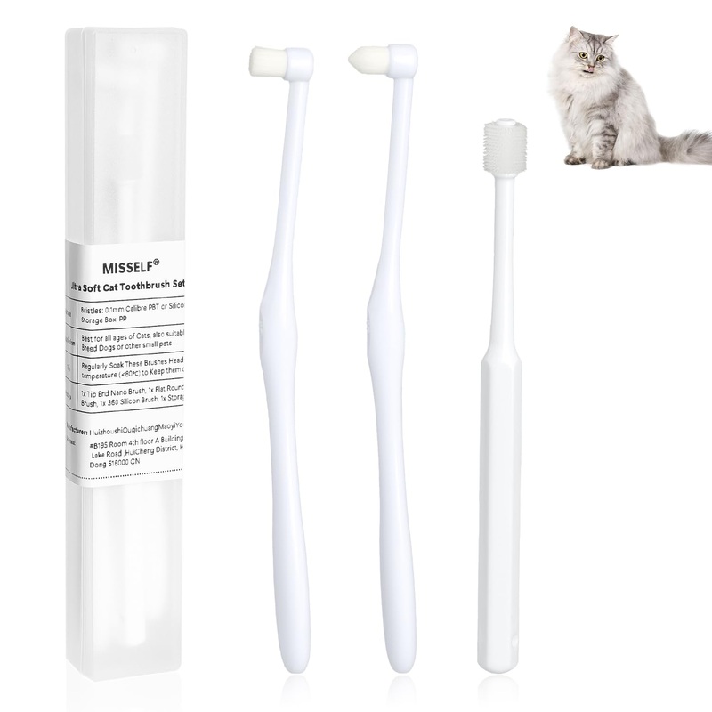 Cat Toothbrush Ultra Soft Bristles, 3 Styles Pet Tooth Brushes for Cats or Small Dog, Silicone 360 Cylinder Head Kitten Teeth Brush, Micro Head Pet Dental Care White Storage Box