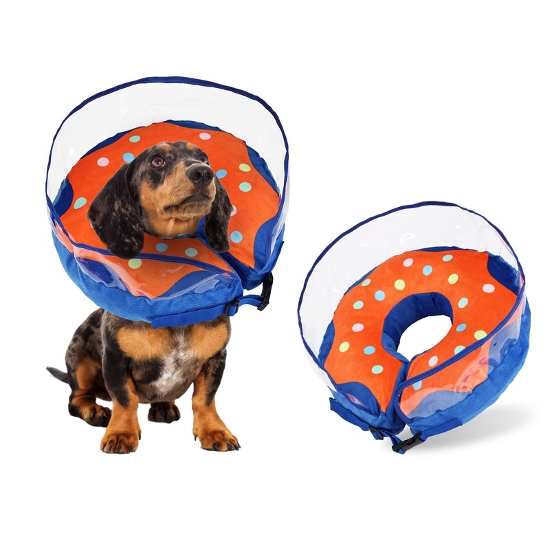 Crazy Felix Inflatable Dog Cone for Medium, Large, Small Dogs, Donut Cones for Dogs to Stop Licking and Scratching, Soft Dog Recovery Cone Collar After Surgery with Anti Licking Baffle(Blue, M) M (Neck: 8-11 in) Blue