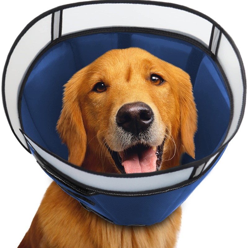 Dog Cone Collar for After Surgery, Soft Pet Recovery Collar for Dogs and Cats, Adjustable Cone Collar Protective Collar for Large Medium Small Dogs Wound Healing (Blue, Large) Blue