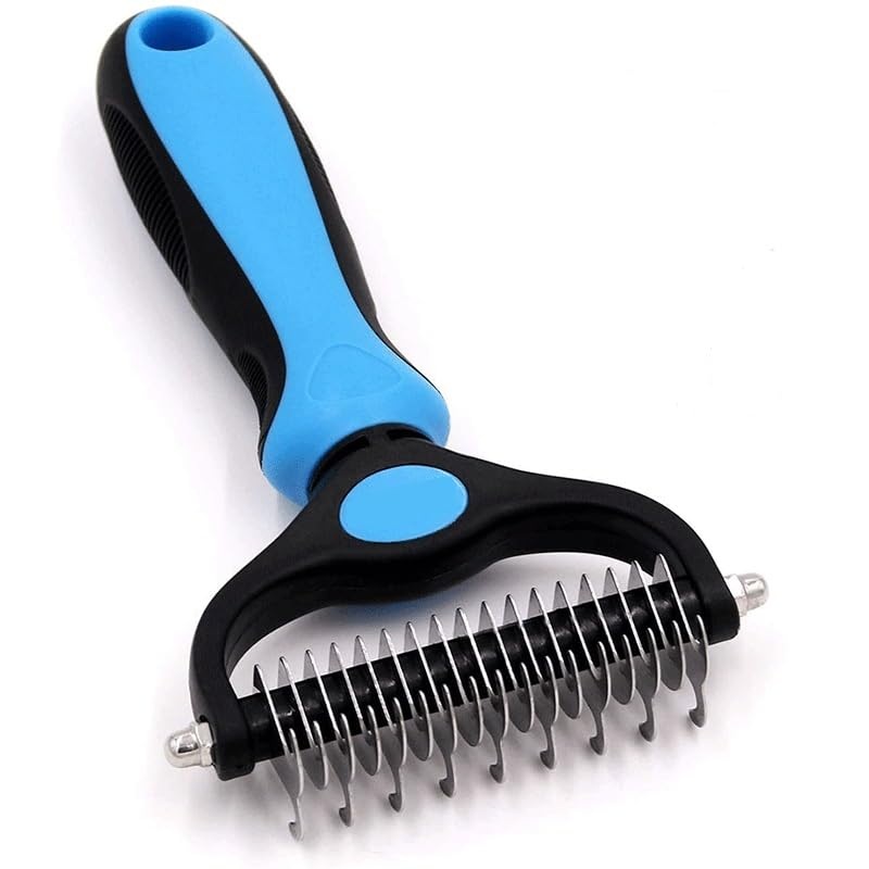 Dog Grooming Brush | Pet Undercoat Dematting Rake with Rounded Teeth. Dog Comb for Detangling, Thinning, & Deshedding All Hair Types. Tool for Long Haired Shedding Dogs