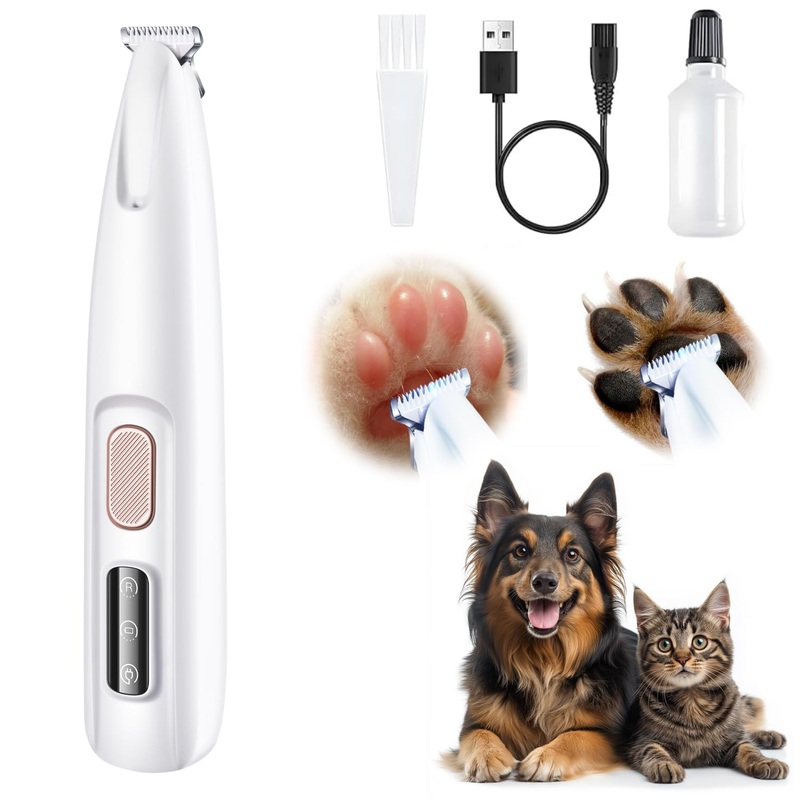 Dog Paw Trimmer,Pet Micro Precision Trimmer for Paws,Cordless Dog Clipper with Led Light,Paw Trimmer for Dogs Cats,USB Rechargeable Low Noise Dog Grooming for Paws,Face,Ears,Eyes,Hair