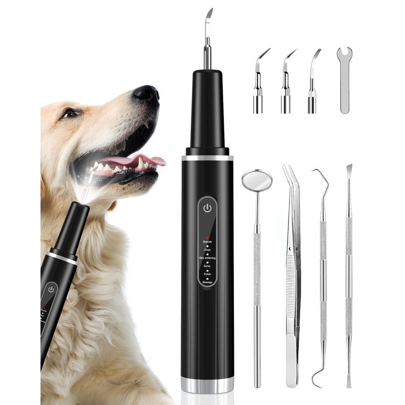 Dog Tartar Remover for Teeth, Dog Plaque Remover for Teeth, Dog Ultrasonic Teeth Cleaner Toothbrush for Dog Cat, Teeth Cleaning Kit -Tartar Remover for Teeth Stains (Black, 8.46 in) Black