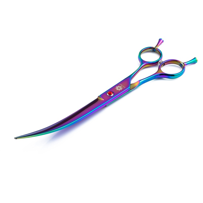 Dream Reach 8.0 Inch Twin Tailed Rainbow Curved Blade Pet Grooming Scissors Dog Hair Cutting Shears with Case G-Curved-8.0