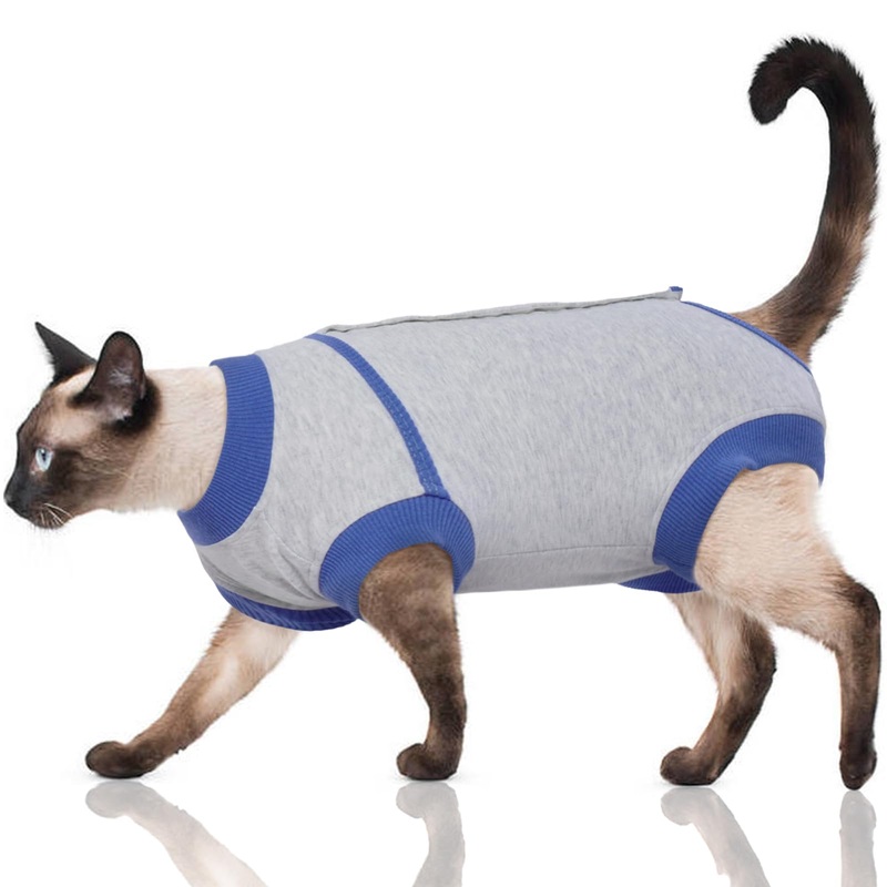 FUAMEY Cat Recovery Suit,Female Cat Spay Suit Kitten Surgery Onesie Cat Bodysuit Alternative to Cone Collars,Preventing Cats from Licking Abdominal Wounds Skin Protector Weaning Clothes Grey M M(back: 14in)