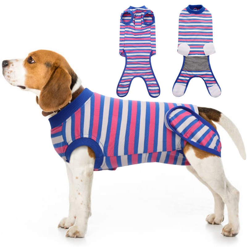IDOMIK Dog Surgery Recovery Suit, Soft Comfortable Surgical Recovery Dog Onesie, Post Spay Neuter Recovery Shirt for Small Large Dogs, Cone Alternative After Surgery Anti Licking Wounds,Blue Stripe,M Medium Blue