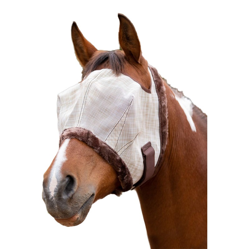 Kensington Fly Mask with Fleece Trim for Horses  Protects Face and Eyes from Flies and Sun Rays While Allowing Full Visibility  Breathable and Non Heat Transferring, X-Large, Tan