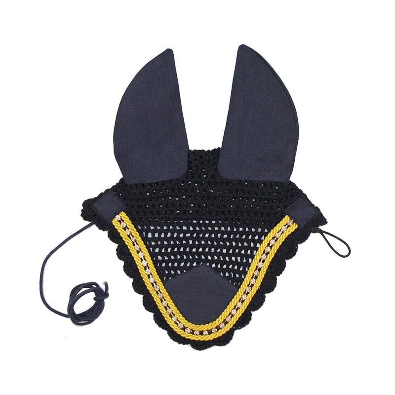 Paris Tack Crochet Horse Fly Veil Ear Bonnet with Crystals