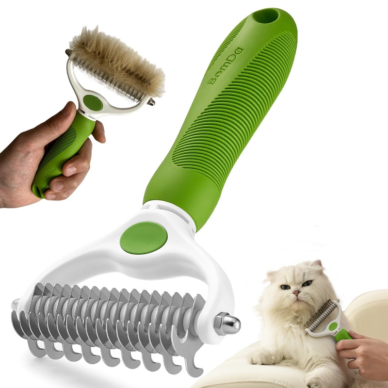 Pet Grooming Brush- Double Sided Dematting and Deshedding Undercoat Rake Brush for Dogs and Cats, Green
