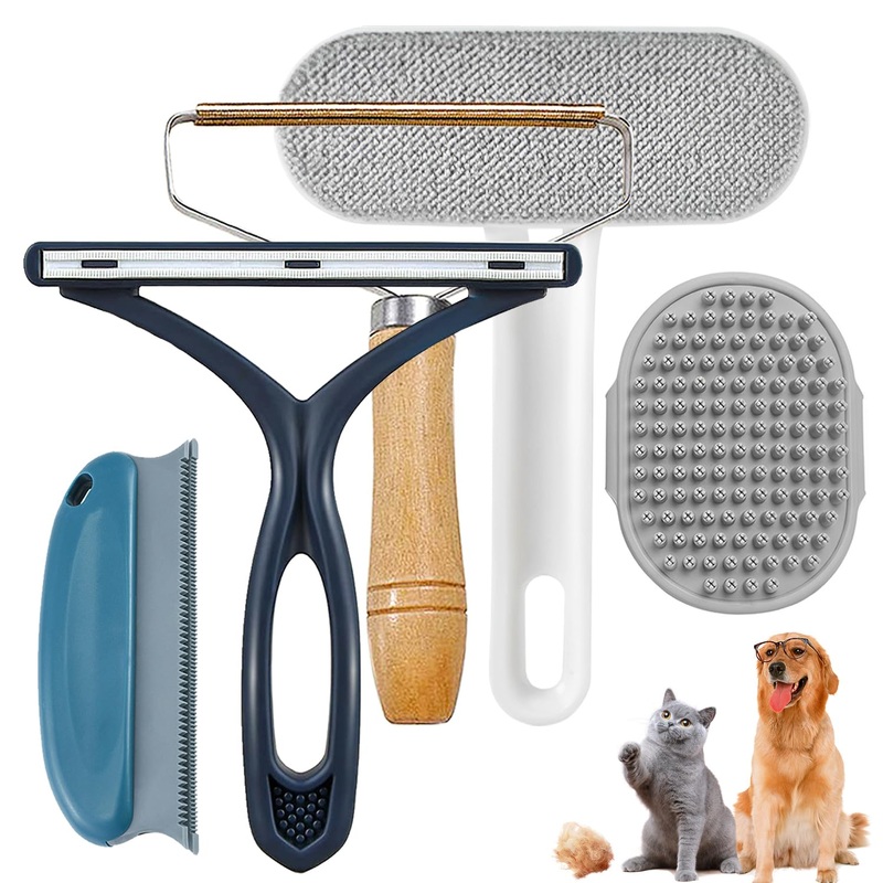 Pet Hair Removal Set – Reusable Carpet Rake, Multi-Surface Broom, Portable Fur Remover for Couches, Furniture, Clothes, Pet Towers, and Dog Hair – 5 Pack Style1