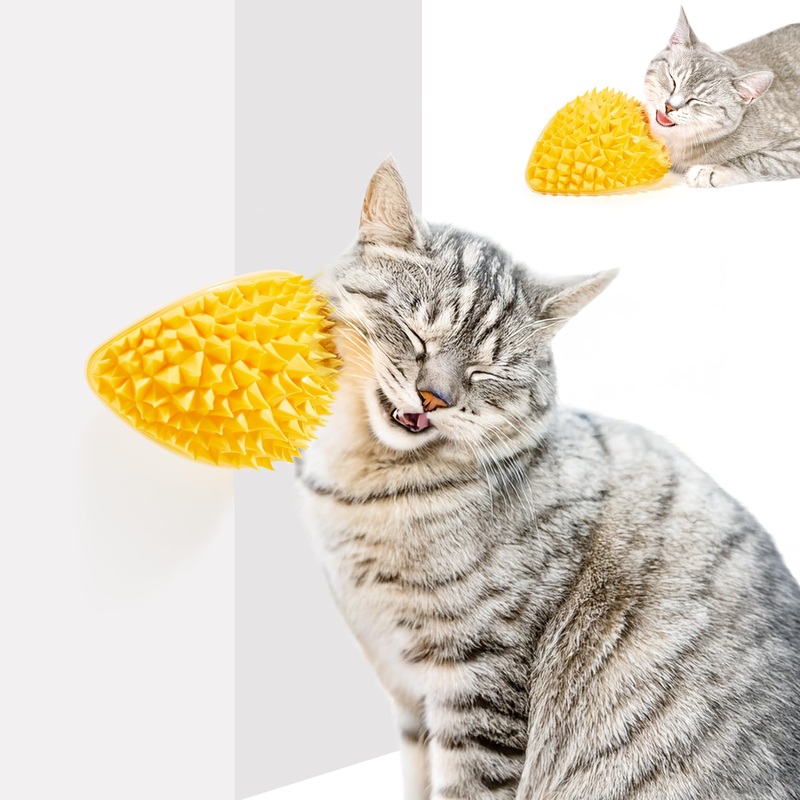 Potaroma Durian Cat Self Groomer with Catnip, Wall Corner Massage Grooming Brush, Comb Scratcher Tool for Kitten Dogs Long and Short Fur Hair, Light Yellow