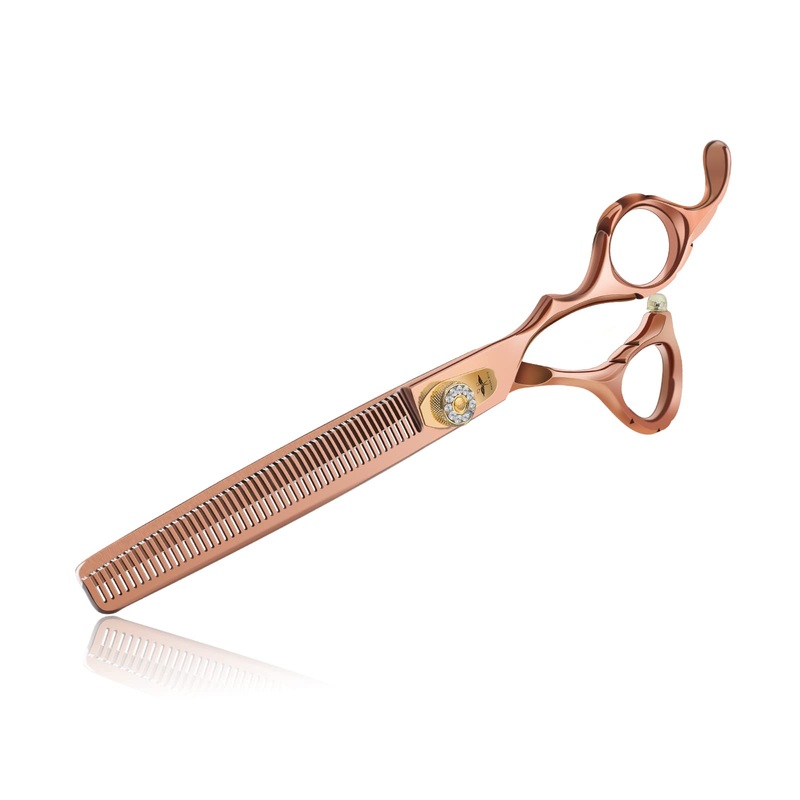 PURPLEBIRD 7 Inch Thinning Dog Grooming Scissors,50 Teeth Blending Shears, Professional Safety Blunt Tip Trimming Shearing for Dogs Cats Japanese Stainless Steel Bronze 7in Thinning