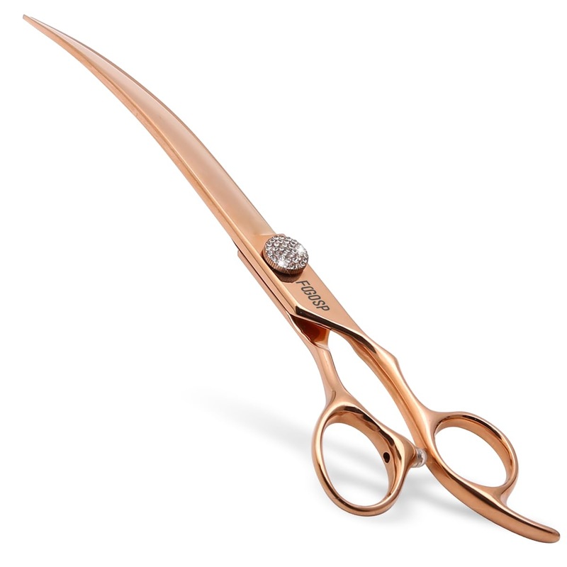 Rose Gold Titanium Curved Dog Grooming Scissors 8” Downward 30 with Jewelled Screw Japan 440C Professional Pet Grooming Trimming Shears for Large Dogs Poodle(8,Curved) Curved Shears 8 inch