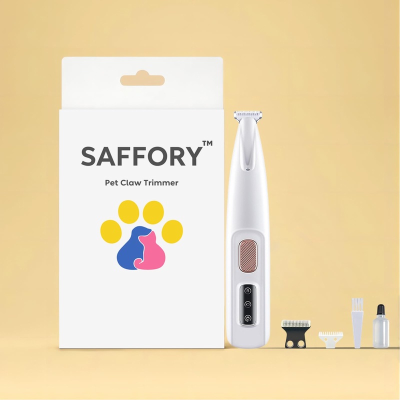 Saffory Dog Paw Trimmer, Pet Claw Trimmer with LED Light, Low Noise USB Rechargeable Pet Clipper. Suitable for Dogs and Cats, for Trimming Hair Around Paws Eyes Ears Face Buttocks. (1) 1