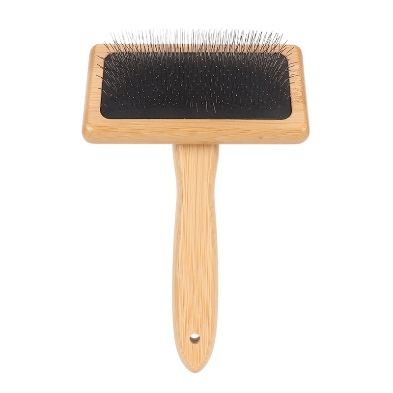 Sheepskin Wool Brush, Sheepskin Wool Wire Brush with Hole Cushion, Macrame Slicker Comb Pet Slicker Brush with Wood Handle for Grooming, Removing Shedding and Dirt (L) L